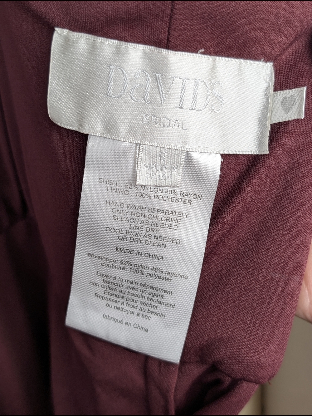 David’s Bridal Burgundy One Shoulder Lace Chiffon Dress Size 6 Evening Bridal - Picture 10 of 11